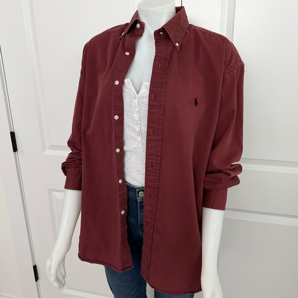 Ralph Lauren Blake Rust /Burgundy Fall Oxford Shirt- Oversized Polo Button Down - Picture 1 of 17